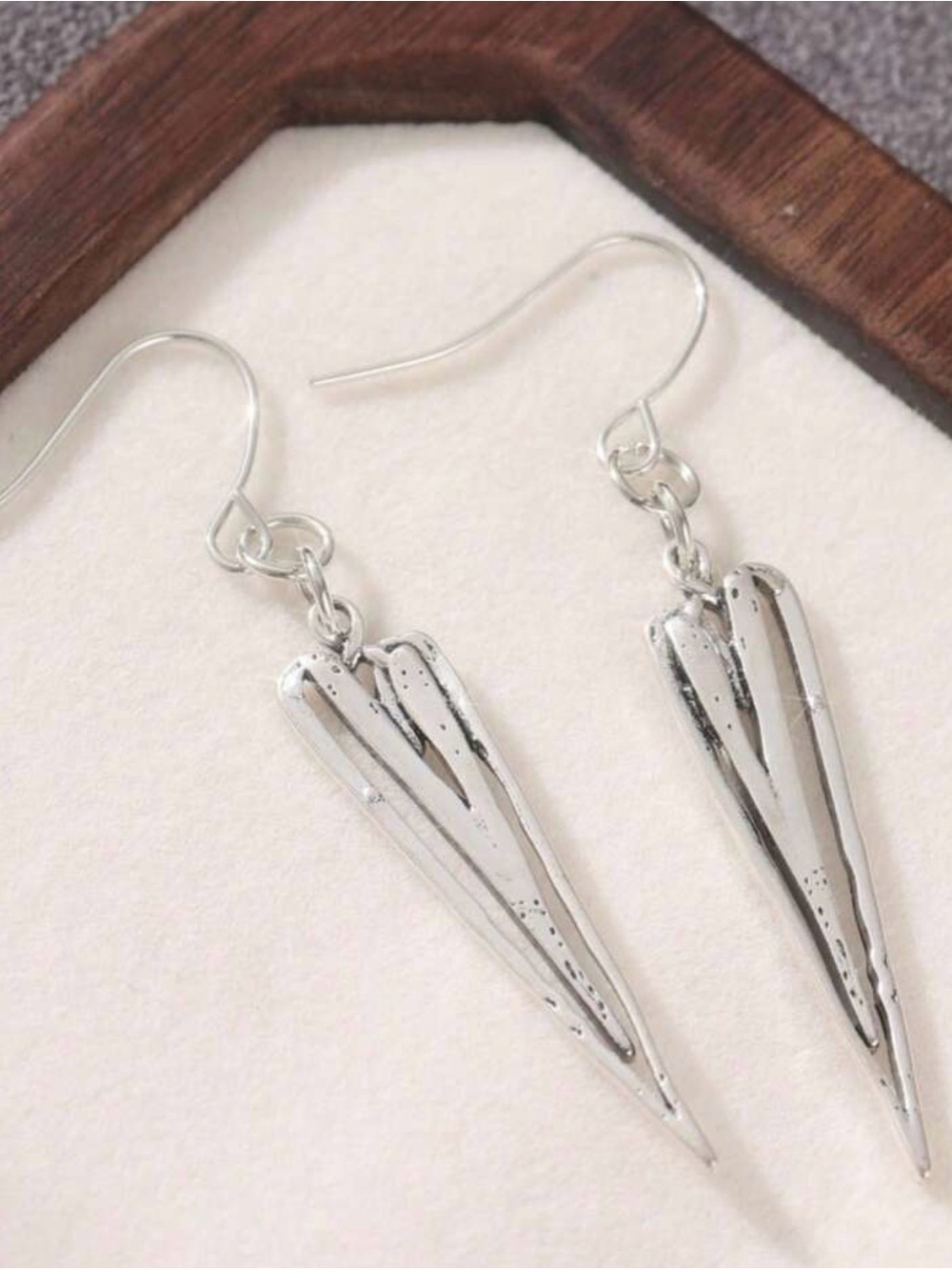 Sterling-Style Silver Heart Spike Drop Earrings - Picture 5 of 8